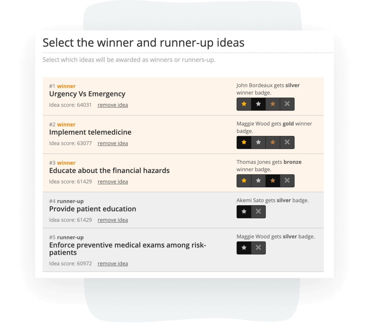 Select the winner and runner-up ideas
