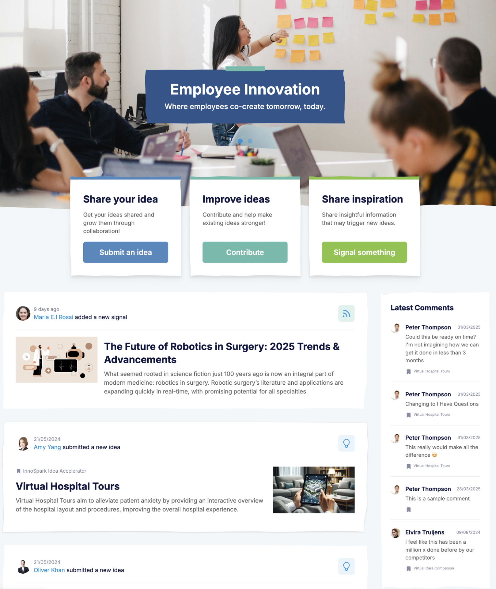Employee Innovation Newsfeed example
