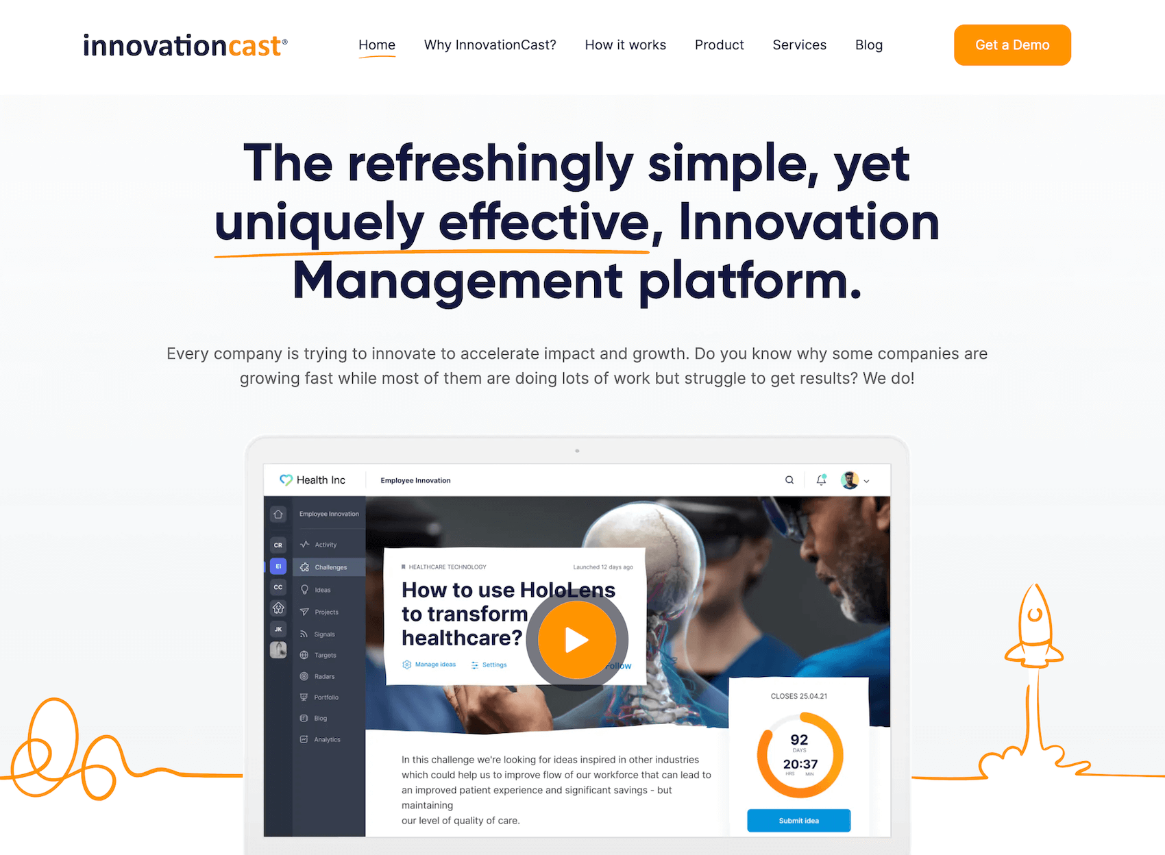 InnovationCast homepage: The refreshingly simple, yet uniquely effective, Innovation Management platform.