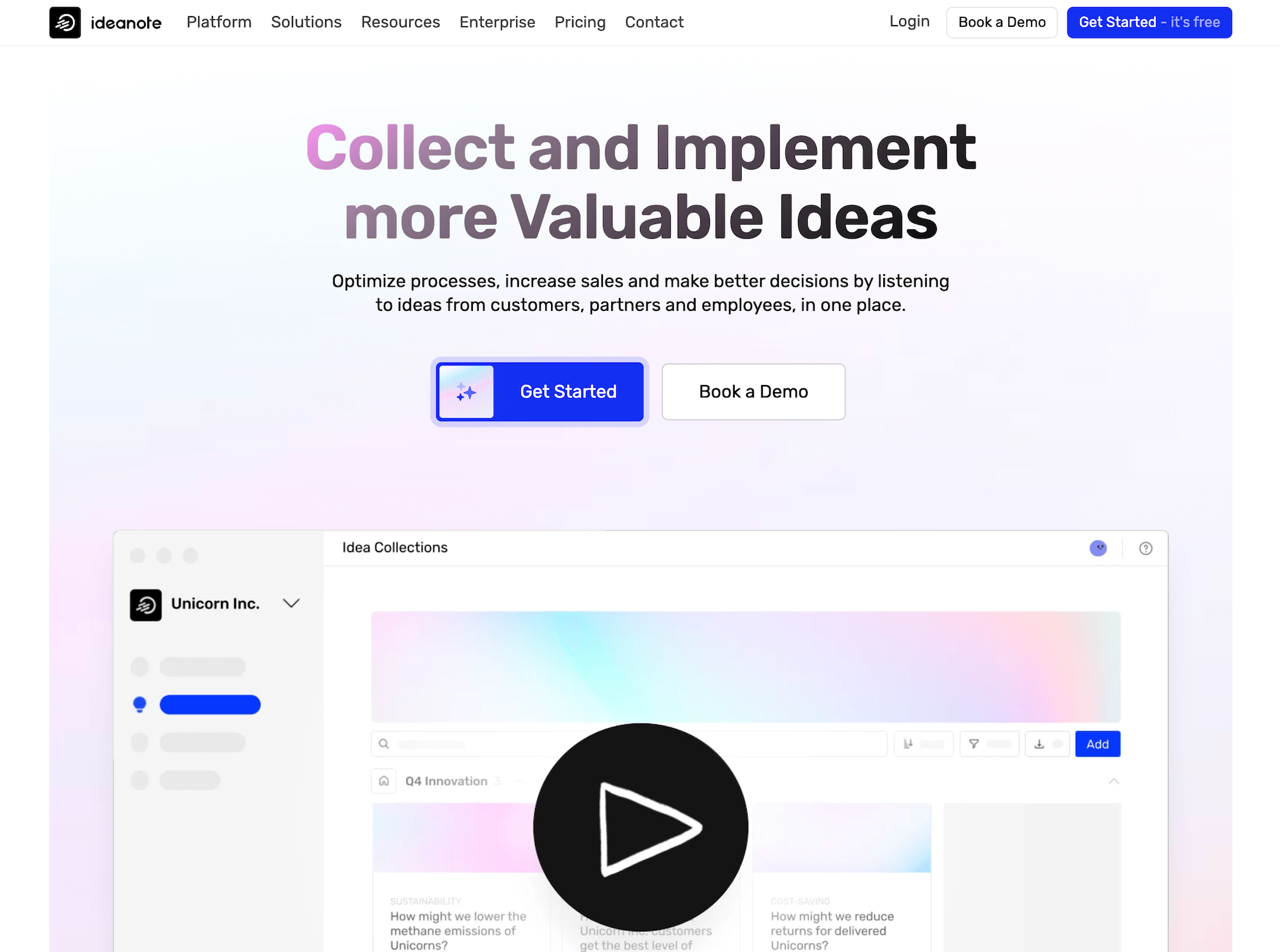 Ideanote homepage: Collect and Implement More Valuable Ideas