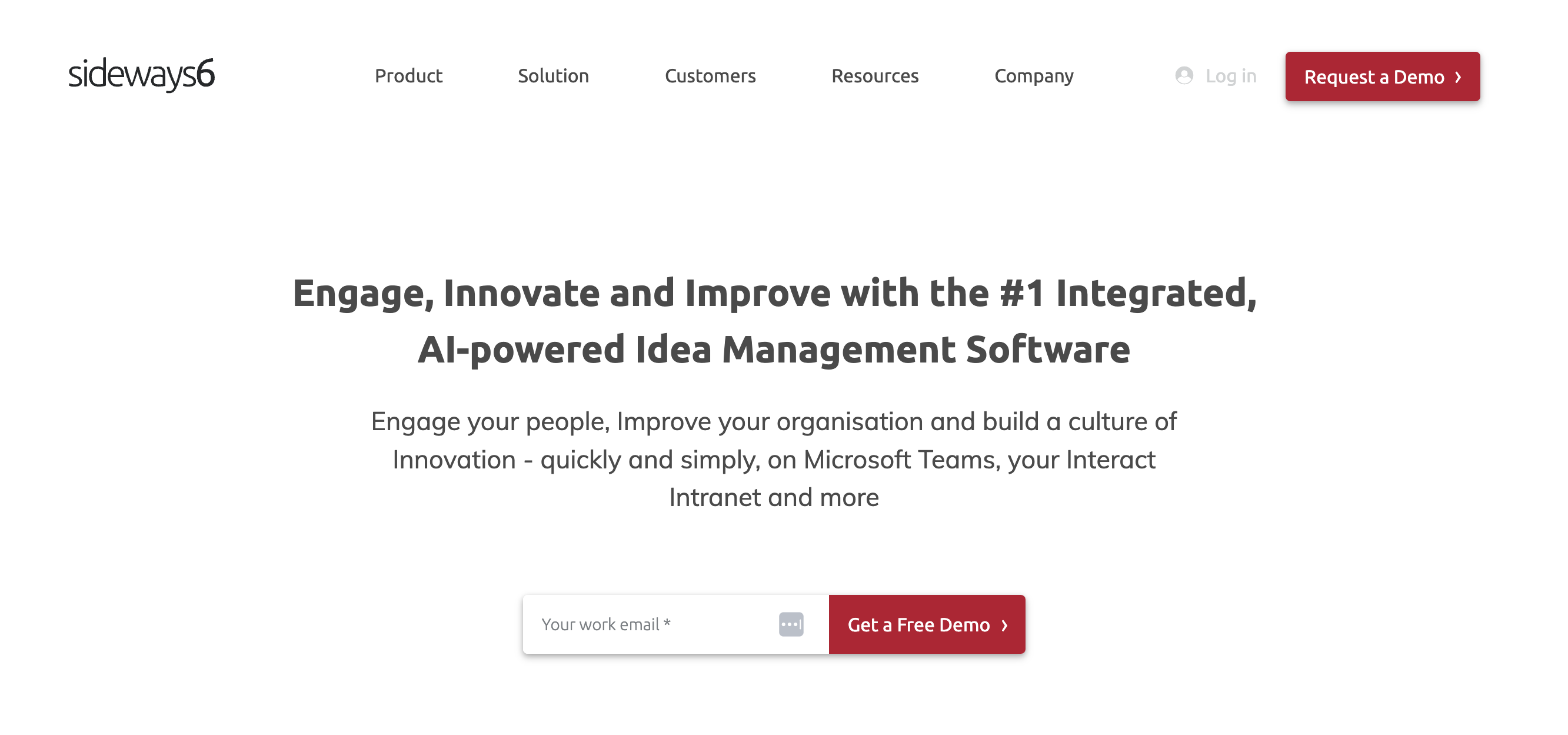 sideways6 homepage: Engage, Innovate, and Improve with the #1 AI-powered Idea Management Software
