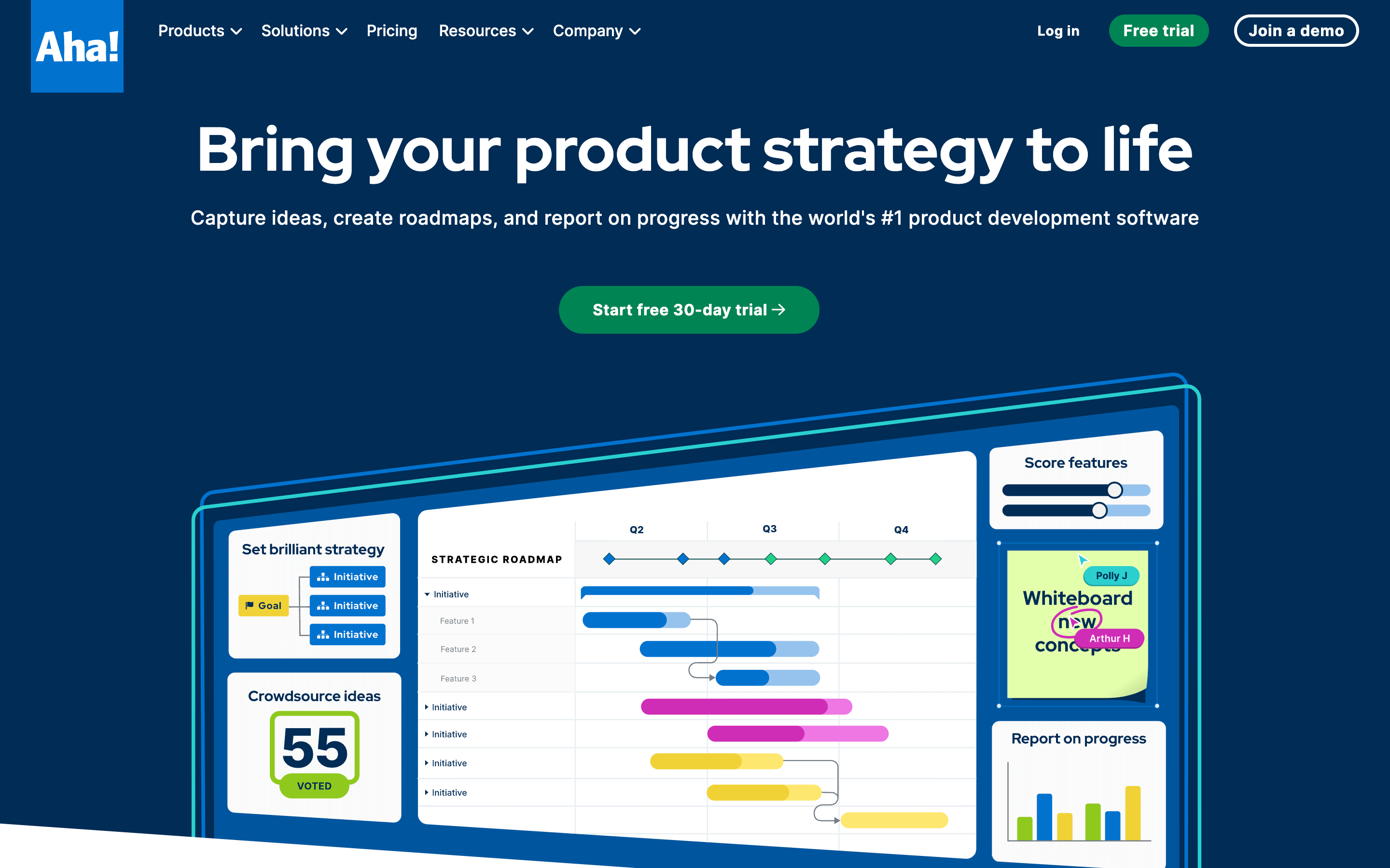Aha! homepage: Bring your product strategy to life