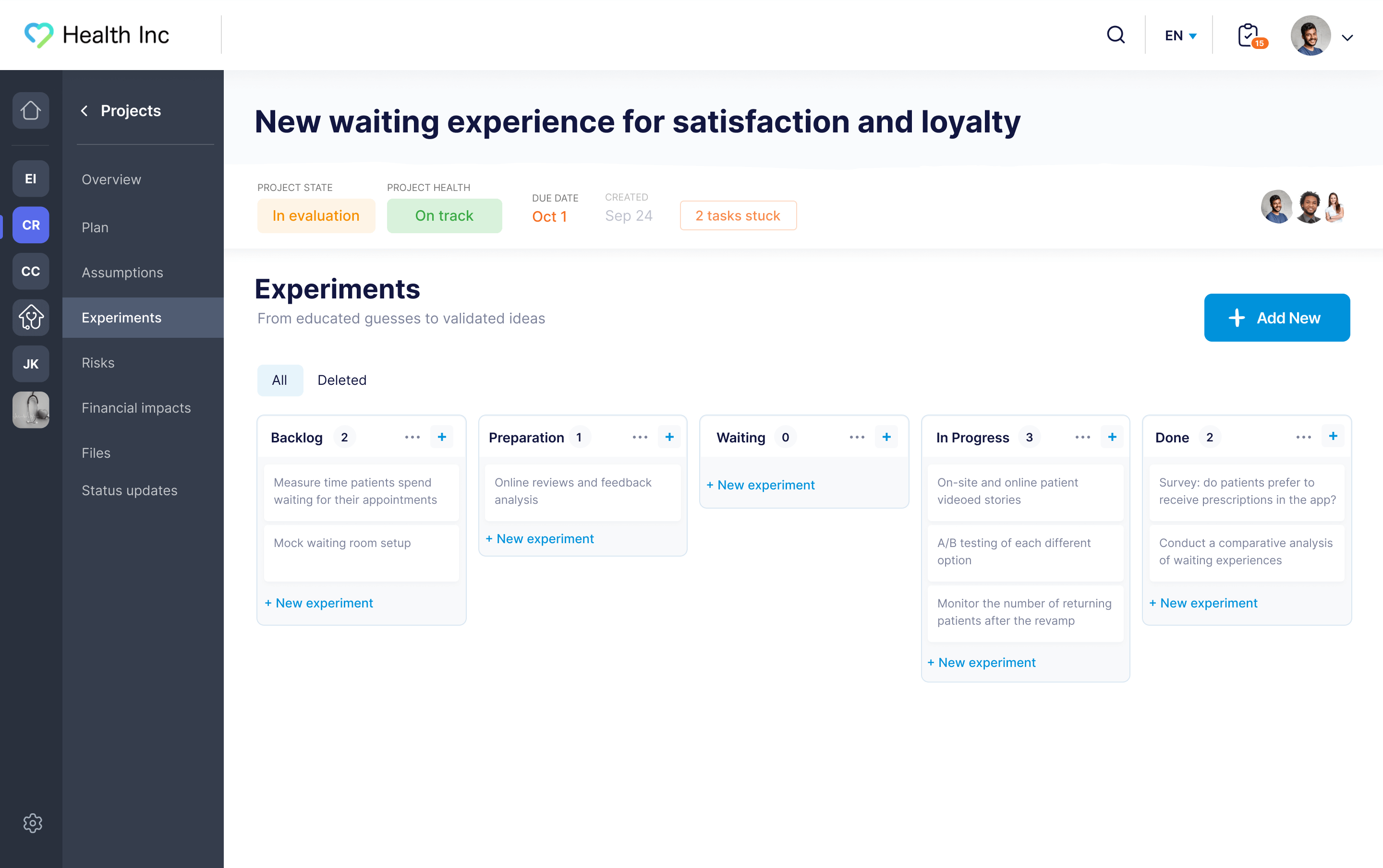 Health Inc Projects: Experiments