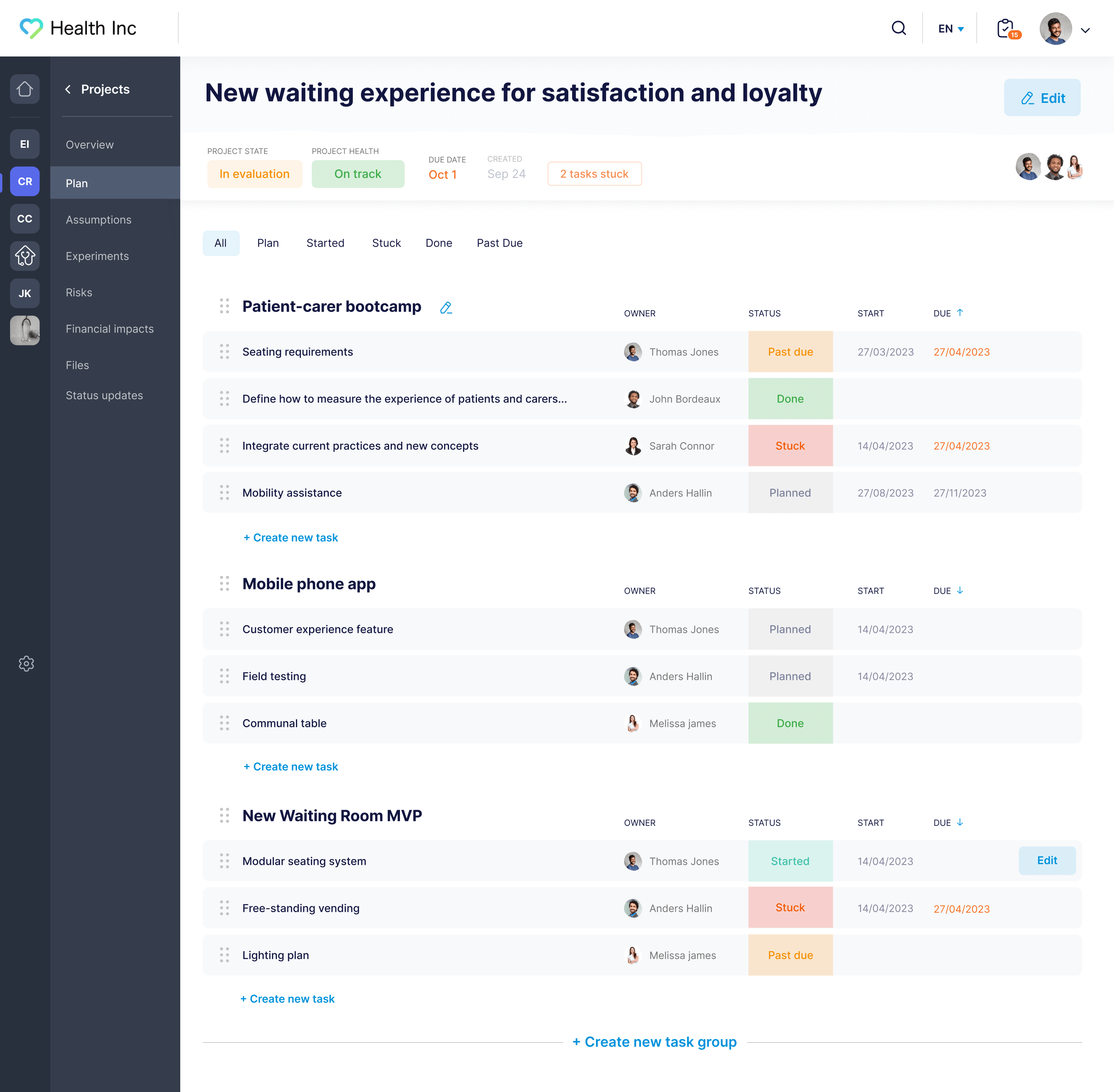 Projects Plan: New waiting experience for satisfaction and loyalty